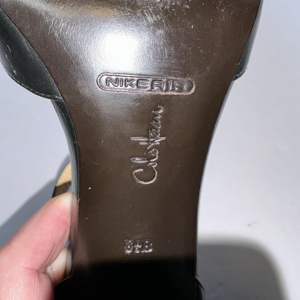 Cole Haan NikeAir Black Leather T-Strap Sandals Size 8.5B Chunky Heel Peep Toe - Picture 10 of 10